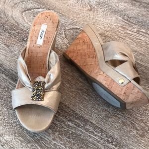 Guess Gold Cork Wedge Shoes